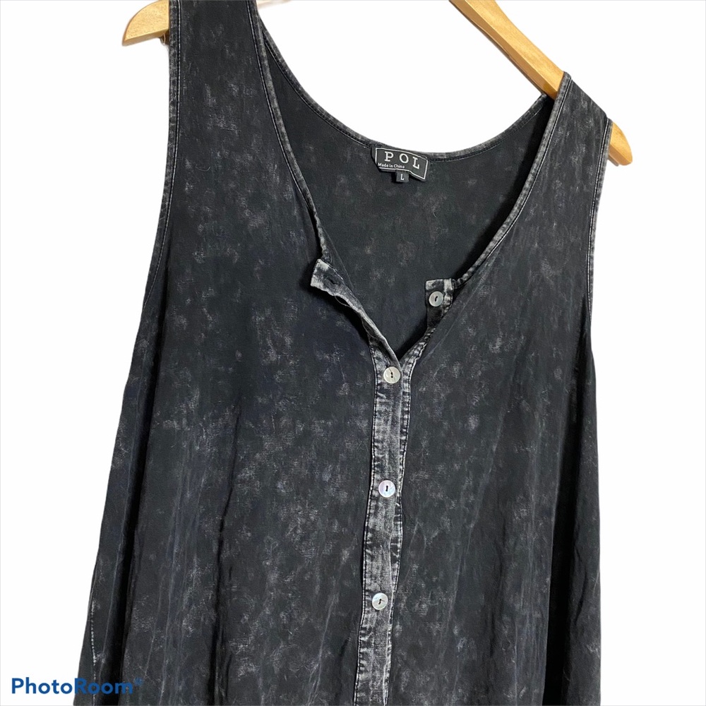 POL Black Acid Wash Buttondown Tank